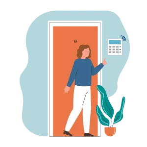 woman setting alarm in her home
