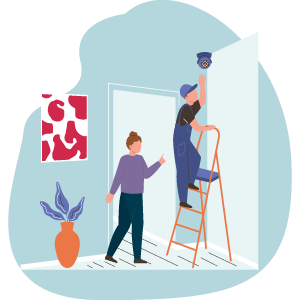 illustrator man installing cameras