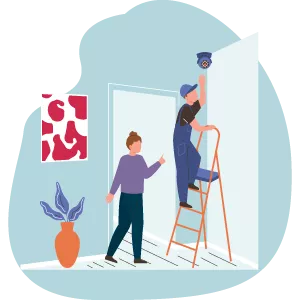 illustrator man installing cameras
