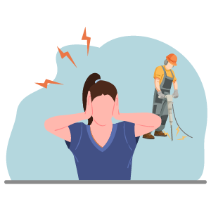 illustration woman holding her ears because of noisy neighbour