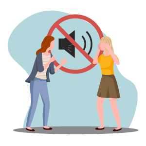 illustration of two women with no sound banner