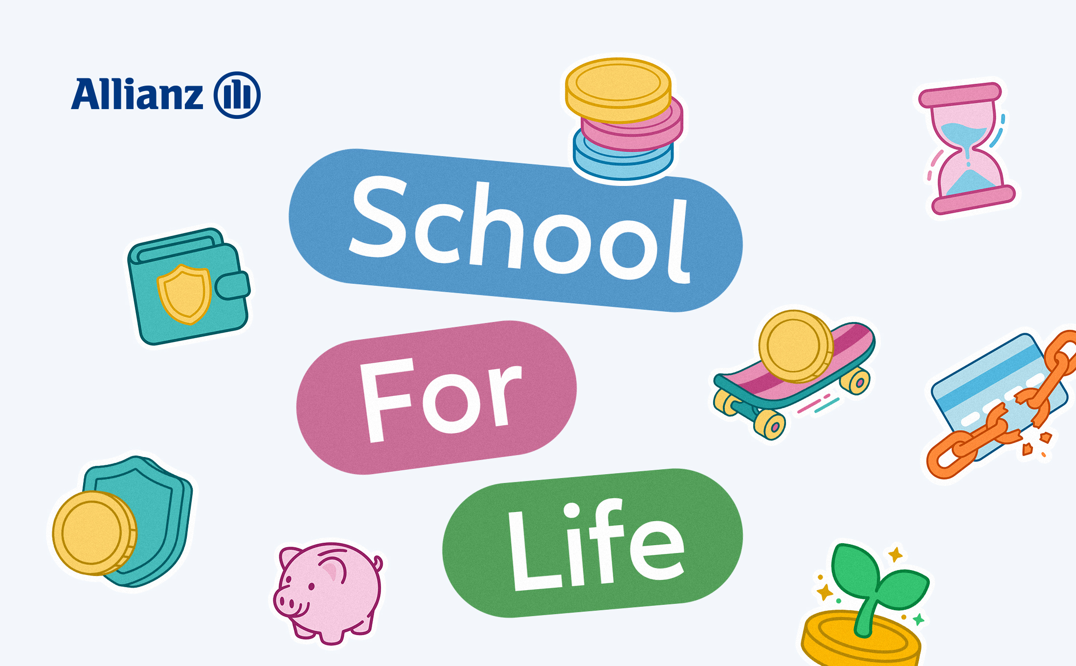 kids colorful ornaments banner with title school for life
