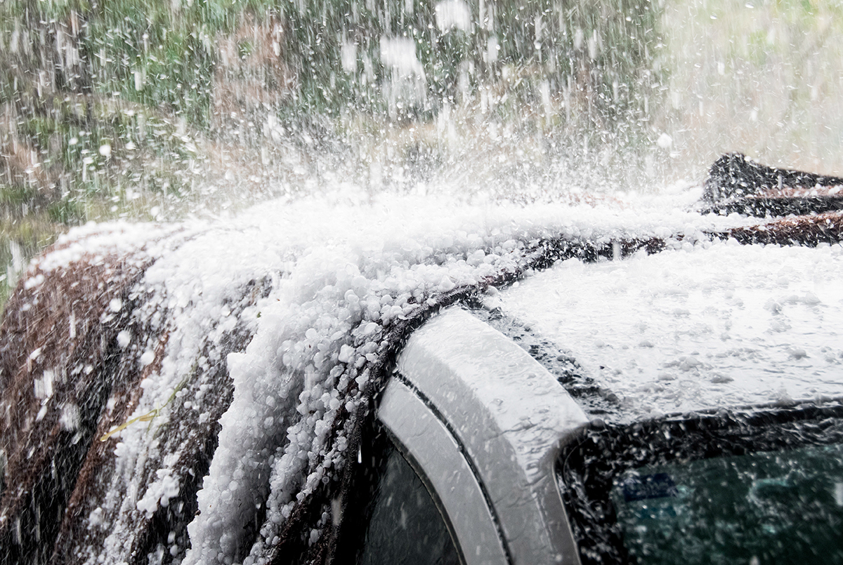 hail at the top of a car