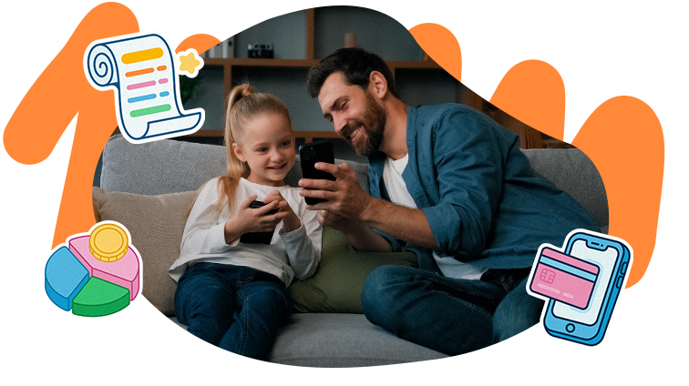 kid with dad looking at a mobile phone